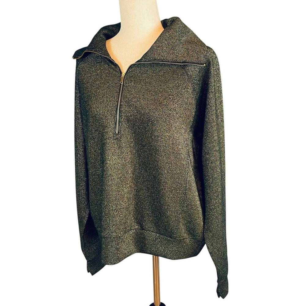 Spanx AirEssentials Shine Half-Zip Sweatshirt Top Black Gold Women's XL NWT - Picture 3 of 13